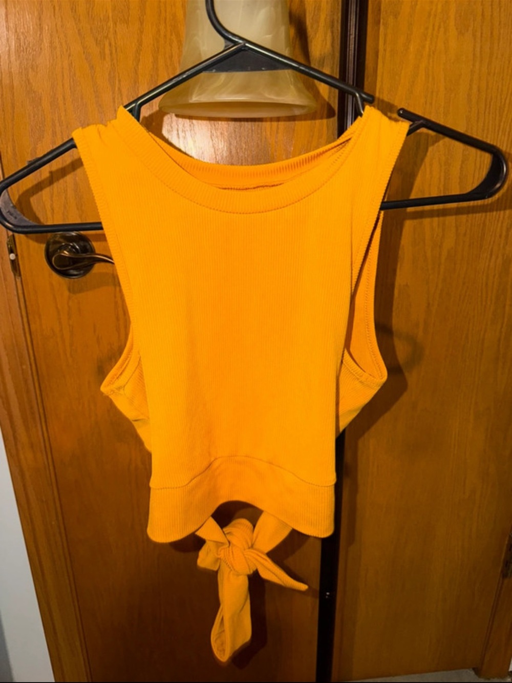 SHEIN Bright Orange Ribbed Tie-Back Tank Top
